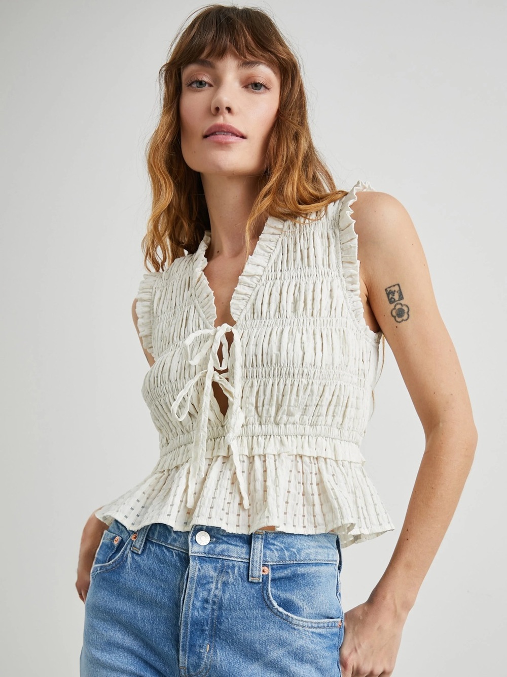 Rails Martine Smocked Top Front Tie Ruffle Tank Size Small Cotton Blend Revolve